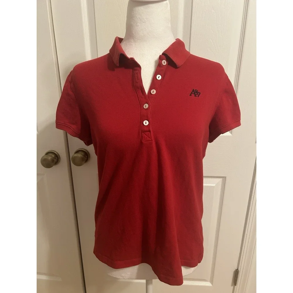 Aeropostale Polo Shirt Womens XL Red Short Sleeve Logo A87 Slim Fit‎ Y2K Preppy